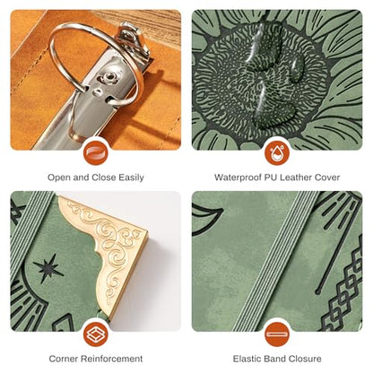 Ovesmusl Sunflower PU Leather 3 Ring Binder 1.5 Inch Fits 8.5"x11" Paper | 1.5 Inch Round Ring Binder Holds 350 Sheets, Notepad Paper Cover Loose Leaf Organizer, Green - color: Green Flower, size: 1.5" Ring