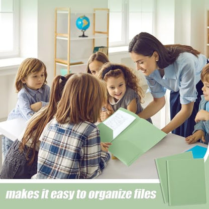 Gueevin 24 Pcs Plastic Folders with Pockets, Back to School Two Pocket Folder Fit Letter Size, Heavy Duty School Business Card Holder for Home Office, 11. 61 x 9. 45 Inches (Sage Green) - color: Sage Green