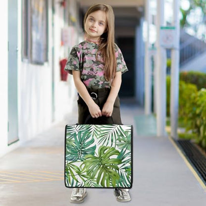 3 Ring Zipper Binder with Shoulder Strap Palm Leaves Tropical Plants Green 2 Inch Zippered Binder Bag 500 Sheet Capacity Multi Pockets for School Supplies - color: Multi15