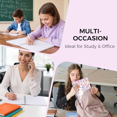 SKYDUE 8"x10.5" Spiral Notebook - College Ruled 100 Sheets, 1 Subject Notebook for School & Office, 3-Hole Punched Paper, Floral Design - color: Purple Floral