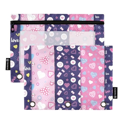 ZAZYXTJ Personalized Heart Binder Pencil Pouchs 3 Ring | with Zipper Clear Window Office Organizers bag for School Students Teacher Supplies 2 Pack - color: Heart