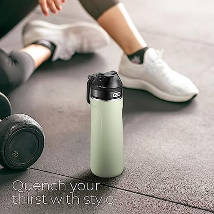 SipX™ Premium Stainless Steel Water Bottle with Straw Lid 18 oz (532 mL). Triple Insulated, Leakproof, BPA-Free – Slim, Durable Bottle for School, Gym, Office – Green - color: Green