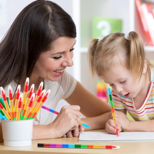 50 Pcs Stackable Crayons, 12 Colors Stacking Buildable Crayons Colorful Stackable Pencils Party Favors DIY Rainbow Pencil for Adults Office Birthday Party