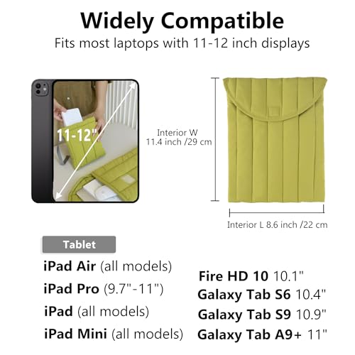 Puffy Laptop Sleeve 11-12 Inch, Soft Laptop Case, Green Set | Compatible with 11-12 Inch Macbook Pro/Air, Asus/Dell/Lenovo Laptops, Protective Carrying Bag with Cable Storage Pouch - color: Green Set, size: 11/12