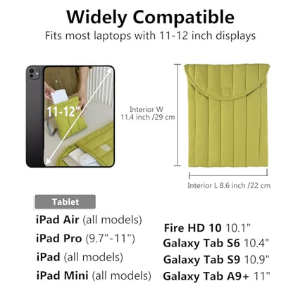 Puffy Laptop Sleeve 11-12 Inch, Soft Laptop Case, Green Set | Compatible with 11-12 Inch Macbook Pro/Air, Asus/Dell/Lenovo Laptops, Protective Carrying Bag with Cable Storage Pouch - color: Green Set, size: 11/12