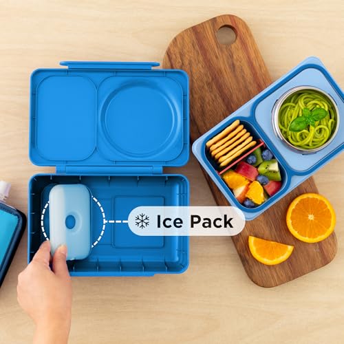 Omie OmieBox UP bento Box for Kids | Insulated Lunch Box | Leak Proof Vacuum Insulated Thermal Food jar | Cooler ice Pack | 2 Compartments (Cosmic Blue) - color: Cosmic Blue