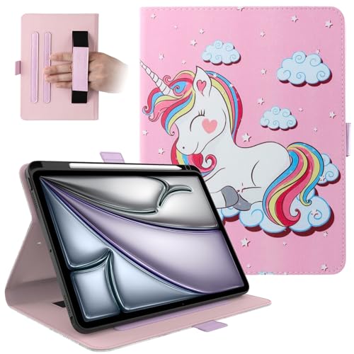 Dteck for iPad Air 13-inch Case 2024,iPad Case 12.9" Pro 6th/5th/4th/3rd Gen 2022/2021/2020/2018,Premium PU Leather Folio Stand Cover with Pencil Holder Auto Wake/Sleep Protective Cases,Pink Unicorn - color: 01 Pink Unicorn