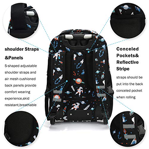 Tilami Rolling Backpack 19 inch with Lunch Bag Wheeled Laptop Backpack, Astronaut - color: Astronaut