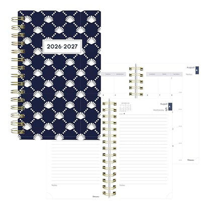 Blueline® Essential Academic Daily/Monthly Planner, August 2026 to July 2027, Gold Twin-Wire Binding, Poly Cover, 8" x 5", Nautical Design, Shells (CA214PH.03) - color: Shells
