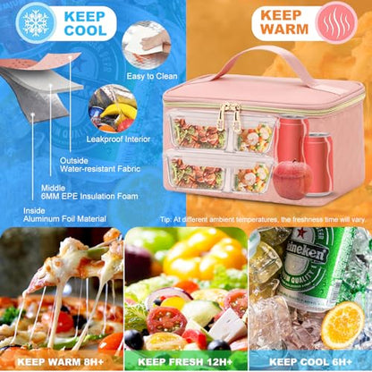 AIJIEKE Lunch Backpack for Women, 15.6 Laptop Backpack, Lunch Box, Pink | Water resistant computer bag with insulated leakproof cooler. Travel meal prep backpack for nurse, teacher, college commute - color: Pink