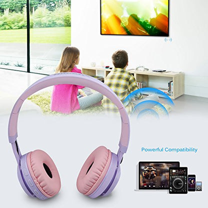 Riwbox WT-7S Kids Bluetooth Headphones Light Up, Foldable Stero Wireless Headset,with Microphone and Volume Control,Comfortable and Durable,for PC/Tablet/TV/Travel(Purple) - color: Purple