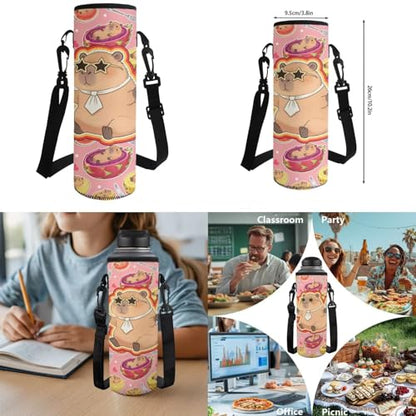 Kids Backpack Set, 4 PCS School Bag with Lunch Box, Pencil Case and Water Bottle Cover, Cute Capybara Print School Bag Set for Elementary School Students Daily Use - color: Capybara Fruit Print