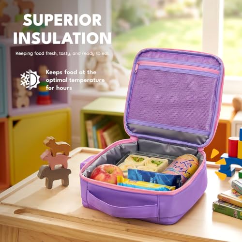 Elemental Insulated Lunch Bag for Kids, with Water Bottle Pocket & Charm Band, Fits Lunch Box, Lunch Bag for School to Keeps Food at Optimal Temperature, 3L - Mermaid - color: Purple