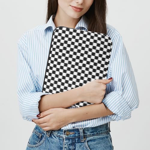 Puffy Laptop Sleeve 11-12 inch, Cute Knitted Protective Carrying Case for Women & Men, Compatible with iPad Pro 11-Inch M5, 12 Inch Tablets Notebook (Checkered Black) - color: Checkered Black, size: 11-12 inch