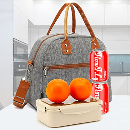 FlowFly Insulated Lunch Bag With Shoulder Strap for Women, Men, and Kids, Large and Reusable, Handle, Freezable Work and School Travel Tote and Meal Prep Organizer,Grey - color: Gray