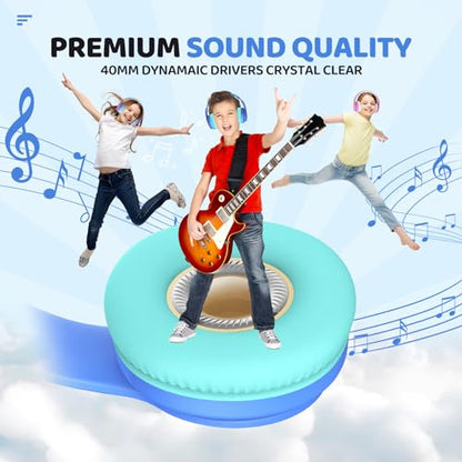 JoySpark Kids Bluetooth Headphones, Lightweight Wireless Headphones for Kids, 85/94dB Volume Limited, 60 Hours Playtime, Bluetooth 5.3, Over-Ear Toddler Headsets with Built-in Mic-Blue - color: Blue