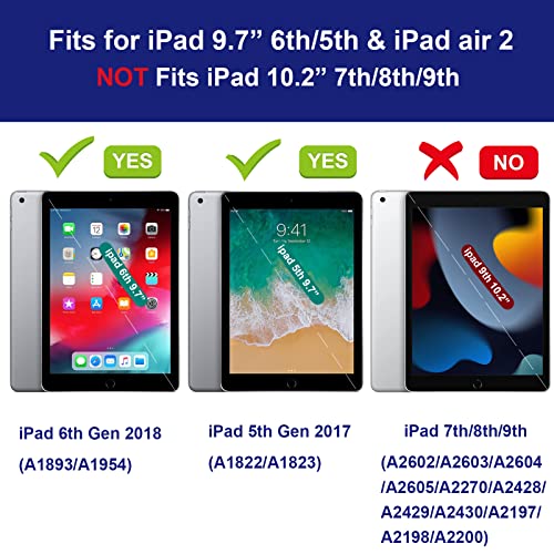 iPad 6th Generation Cases, iPad 5th Generation Case, iPad 9.7 Inch Case, Hybrid Shockproof Rugged Drop Protection Cover Built with Kickstand for iPad 9.7 inch A1893 / A1954 / A1822 / A1823 - color: Navy Blue+Gray