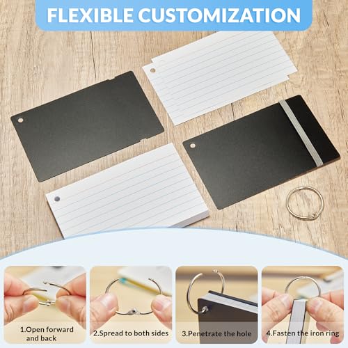 NEEWAY Heavyweight Ruled Index Cards 3x5, 200 Count Flash Cards with Rings and Cover, White Note Cards Lined for Home, Office (Black) - color: Black