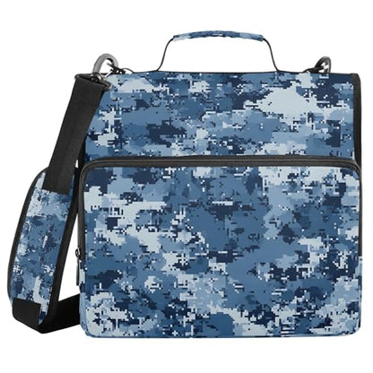Bolaz Durable 3 Ring Binder Bag with Zipper,Blue Digital Camouflage Pattern,1.5 Inch Multi-Pockets Organizer with Shoulder Strap and Handle - color: Blue Digital Camouflage