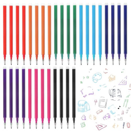 32Pcs 0.7 mm Erasable Gel Ink Pen Refills Compatible with Frixion Friction, 8 Colors Retractable Fine Point Pen Refill (Blue、Black、Red、Green、Orange、Lake Blue、Purple、Rose Red) (8Color, 32)