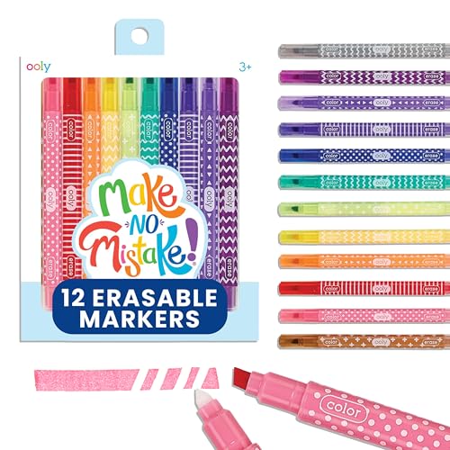 Ooly Make No Mistake Erasable Markers, 12 Stress and Mess Free Marker Pack You Can Erase, Drawing & Coloring Pens for Kids and Adults, Colorful Supplies for Any Arts & Crafts - color: Erasable