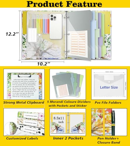 3 Ring 1 Inch Binder Organizer, KLLVE Three Ring Binders with Clipboard, 5-Tabs Pockets Dividers, Plastic Folder, 18 Divider Stikers,Pen Loop (Green Tree, Letter Size) - color: Green Tree, size: 1in（Letter Size）