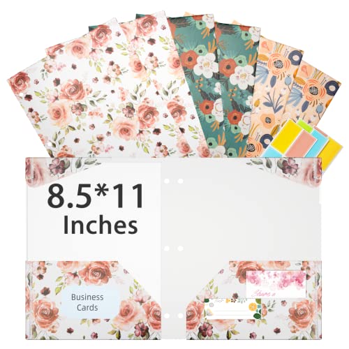 Ospelelf Folders with Pockets, Waterproof Plastic Folder with Two Fixed Corner Tabs and 2 Pockets Includes Business Card Slot, Includes Sticker, Fits 3 Ring Binder Holds 11" x 8.5", 6-Pack - color: Flowers