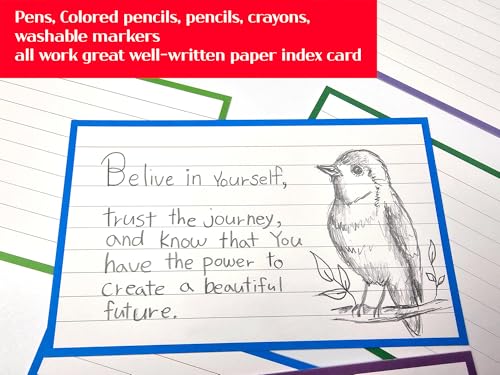 PPAPPAPPIYO 100 Pack 3x5 Ruled Index Cards, Extra Thick 260gsm White Cardstock, Colorful Borders with Ruled Front and Blank Back, Heavyweight Flash Cards for Study, Recipes, and Organization