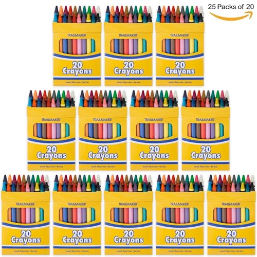 Trail maker Bulk Crayons for Kids (500 Count) Classroom School Supplies, Party Favors, Donations, Daycare, Preschool & Summer Camp (25 Boxes of 20 Crayons) - color: 500 count (25 Packs of 20 Crayons)