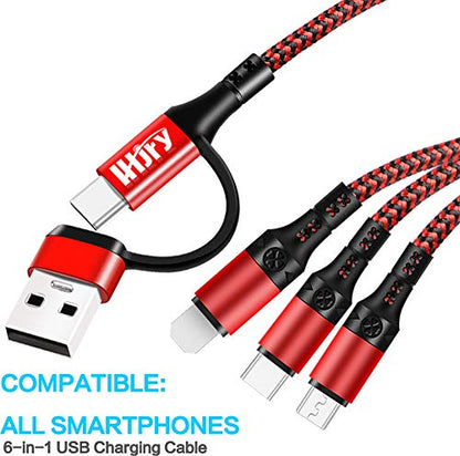 Travel Essentials, USB C Multi Charging Cable[3Pack 4ft] 6 in 1 USB A/C to USB C/Micro USB Connector Multiple Charger Cord for Cell Phone/Galaxy/PS/iPads and More
