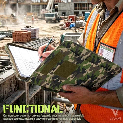 Livans Portfolio Padfolio Binder Detachable 3-Ring Planner, Zip Tactical Notebook Cover with A4 Letter Paper, Multi-Pocket Carry Bag for Gift, Out-Work, Travels, Office & School | Zip Notebook Cover, Handle Art Portfolio Bag, 25 Sheets A4 Letter Paper, 1“