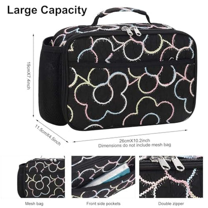 RHCPFOVR Kids Lunch Bag - Insulated Lunch Box for Boys Girls,Washable Lunch Bag and Reusable Toddler Leak-proof Lunchbox for School and Daycare - color: Black embroidered flowers