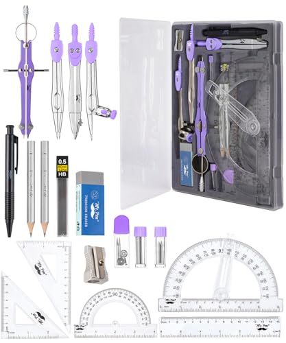 Mr. Pen- Geometry Set, 15 pcs, Purple, 6 Inch Swing Arm Protractor, Divider | Set Squares, Ruler, Compasses and Protractor - color: Purple