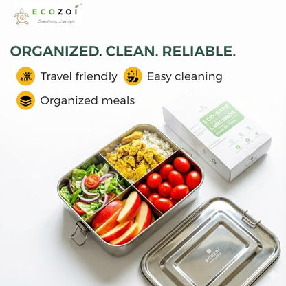 ecozoi Stainless Steel Bento Lunch Box for Adults & Kids, 4 Compartment Leak Proof 50 Oz, BPA-Free Dishwasher Safe, Eco-Friendly and Plastic-Free Lunch Container for School, Work and Meal Prep - size: 4 Compartment 50 Oz