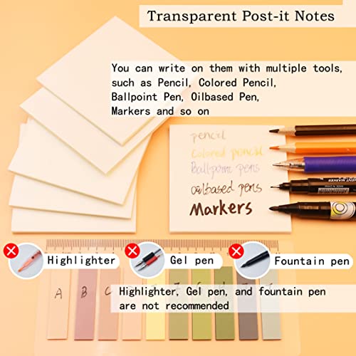 YOUDEFUL 800Pcs Transparent Sticky Notes, 3"x3" Clear Sticky Notes, Waterproof Translucent Sticky Note Pads for Books Annotation, Clear Post it Notes for Bible Study, School, Office（White） - size: Square White