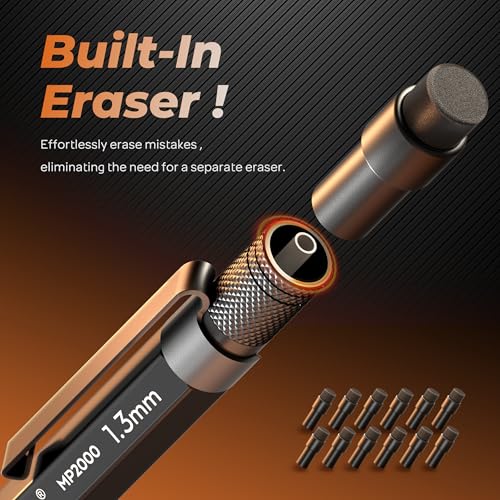 Nicpro 1.3mm Mechanical Pencil Set with Waterproof Field Notebooks | 3PCS Metal Heavy Duty Carpenter Pencil with Leather Bag,Lead Refill & Eraser for Outdoor Journal Travel Drafting Drawing