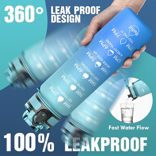 OLDLEY Water Bottle, 32oz Motivational Sports Water Bottle with Time Marker - Times to Drink - Tritan, BPA Free, Wide Mouth Leakproof,Luca - color: Luca