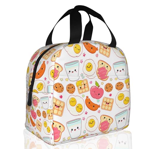 Cute Food Insulated Lunch Bag Reusable Cookies Eggs Lunch Box Women Men,Cooler Thermal Meal Tote for Kids School Student Picnic Office Work - color: Cute Food ,Cookies Eggs