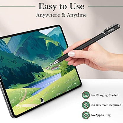 MEKO Universal Stylus,[2 in 1 Precision Series] Disc Stylus Touch Screen Pens for All Capacitive Touch Screens Cell Phones, Tablets, Laptops Bundle with 6 Replacement Tips - (2 Pcs, Black/Rose Gold) | MEKO 1st Gen Stylus, Fiber & Disc Tips, High Precision