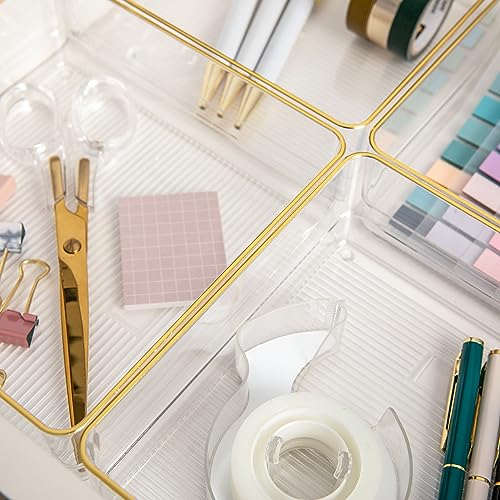 Martha Stewart Kerry Plastic Stackable Office Desk Drawer Organizers, 6" x 6", 4 Pack, with Gold Trim - size: 6" x 6"