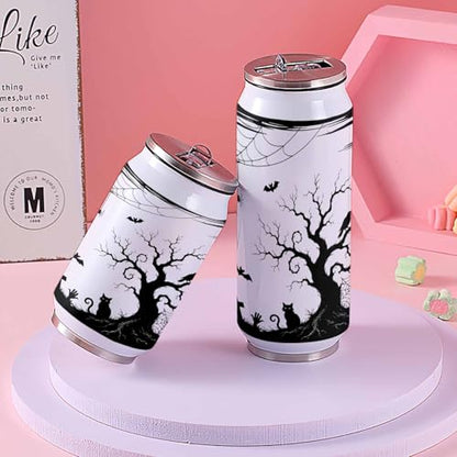 T&H XHome Halloween 10oz Stainless Steel Tumbler with Lid & Straw-Double Wall Vacuum Insulated Travel Mug Evil Cat Bat Wood Grain Water Bottle Coffee Beverage Drinks Cup - size: 10 Ounces