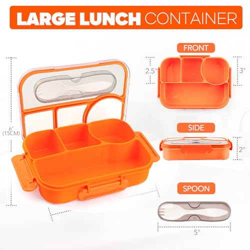 EASYFUN Bento Box Adult, Lunch Box, 4-Compartment Lunch Containers, Drop-Proof, Dishwasher Safe & Made with BPA-Free Materials (Orange) - color: Orange