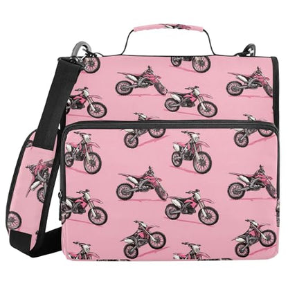 Fisyme Dirt Bike Motocycles Zipper Binder 3 Ring with Zipper and Shoulder Strap Large Capacity Multi-Pocket Binder Organizer - color: Multi-light Pinks