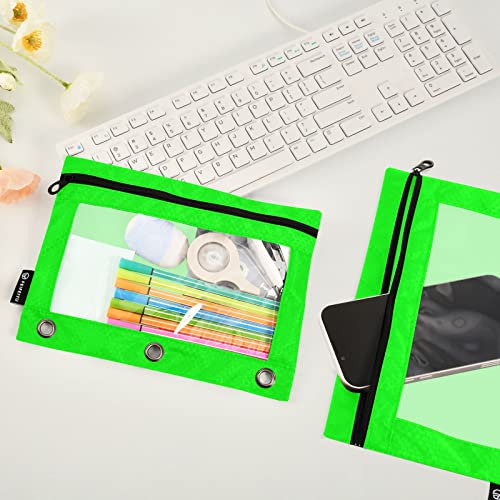 Binder Pouches,Green Pencil Pouch for 3 Ring Binder 2 Pack Clear Pencil Bag with Zipper for Office School Supplies - color: Green