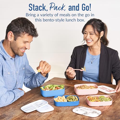 Bentgo Classic - Adult Bento Box, Stackable 3-Compartment Lunch Box with Removable Utensil Set and Sealing Strap, BPA-Free, Food Container Ideal for Meal Prep, Work, and On the Go (Blue) - color: Blue