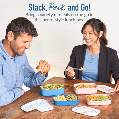 Bentgo Classic Stackable 3-Compartment Adult Bento-Style Lunch Box | Removable Utensil Set and Sealing Strap, BPA-Free, Food Container Ideal for Meal Prep, Work, and On the Go (Blue) - color: Blue
