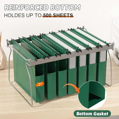 Plastic Hanging File Folders Expandable,12 Pack Heavy Duty Hanging File Folder Letter Size,2 Inch Expansion Extra Capacity Folders,Adjustable Tabs,Green Hanging Folder Designed for Bulky Files - color: Green