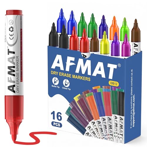 AFMAT Dry Erase Markers, 3x High Capacity, Liquid Bullet Tip Whiteboard Markers with Visible Ink Level, Low Odor Erasable Markers for Teachers, Classroom Essentials, Office Supplies[12 Colors,16 Pack] - color: 12 Colors