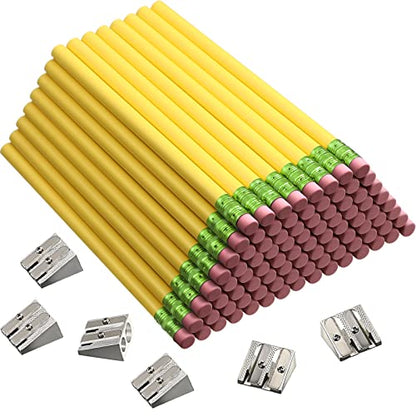 Fainne 102 Pieces Jumbo Pencils Set for Kids Toddlers 96 Thick Fat Large Pencils with Erasers 6 Sharpeners Bulk for Preschool Kindergarten Elementary School Classroom(Yellow,Round) - color: Yellow, style: Round