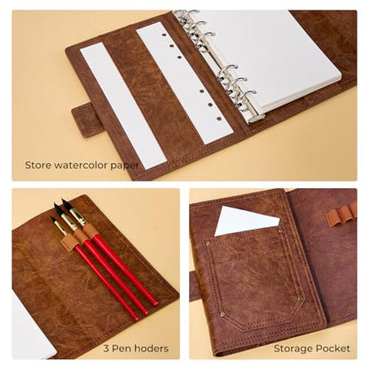 Lightwish Watercolor Sketchbook, 100% Cotton 300gsm Acid Free Cold Press, 6.69" x 3.94", 20 Sheets, Binder Bound & Refillable Paper for Artists,Adults,Students, Travel Art Journal - color: Brown